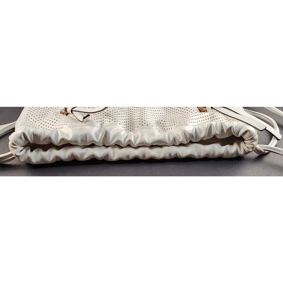 ALDO 15" Backpack White on Black Cut Design Zipper Pockets Drawstring Closure - Picture 8 of 11